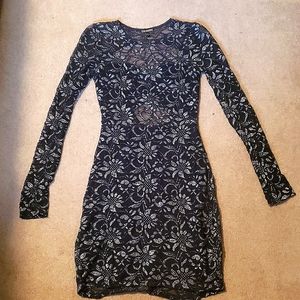 Express: navy, lace dress with open back